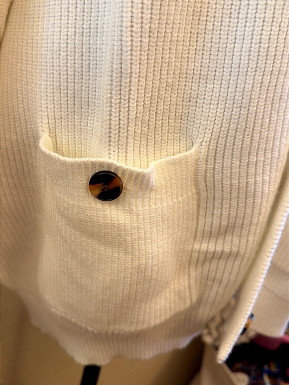 Women’s Cream Ribbed Button Cardigan Sweater - Picture 13 of 16